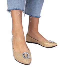 Golden women's glitter ballerinas with zircons