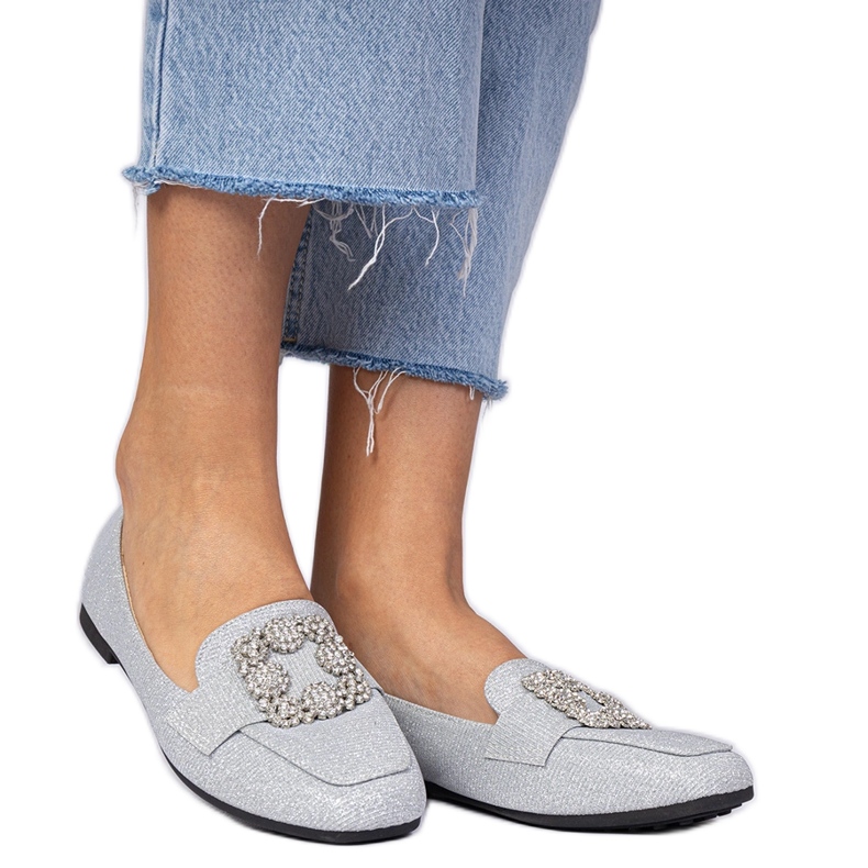 Silver glitter loafers with zircons Silver glitter loafers with zircons