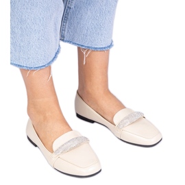 Beige women's loafers with zircons Beige women's loafers with zircons