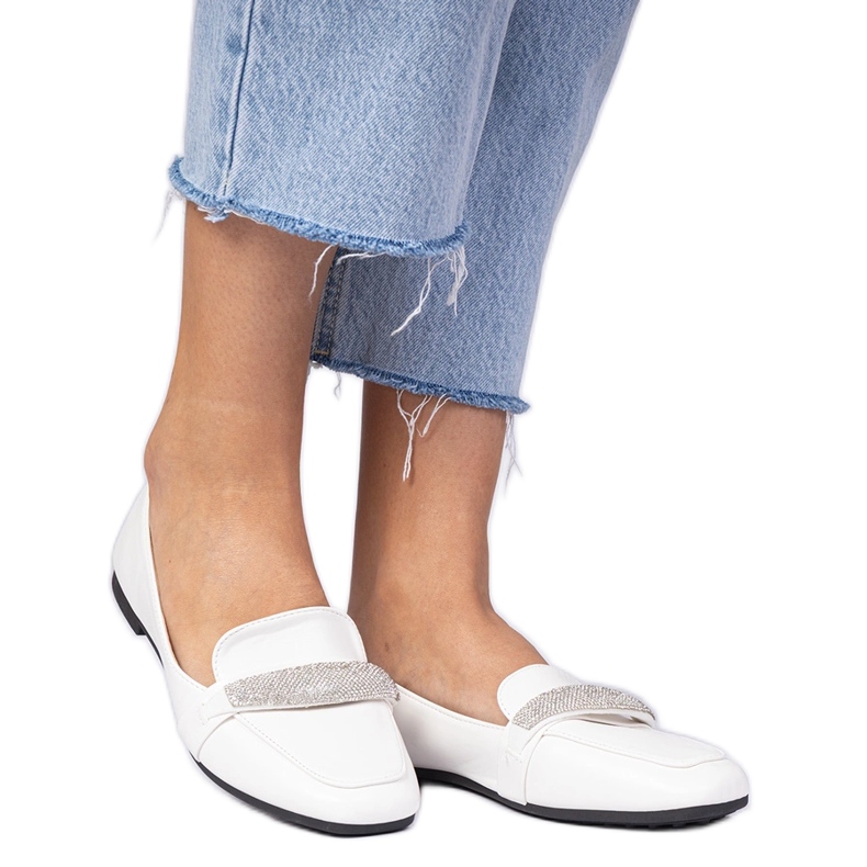 White women's loafers with zircons White women's loafers with zircons