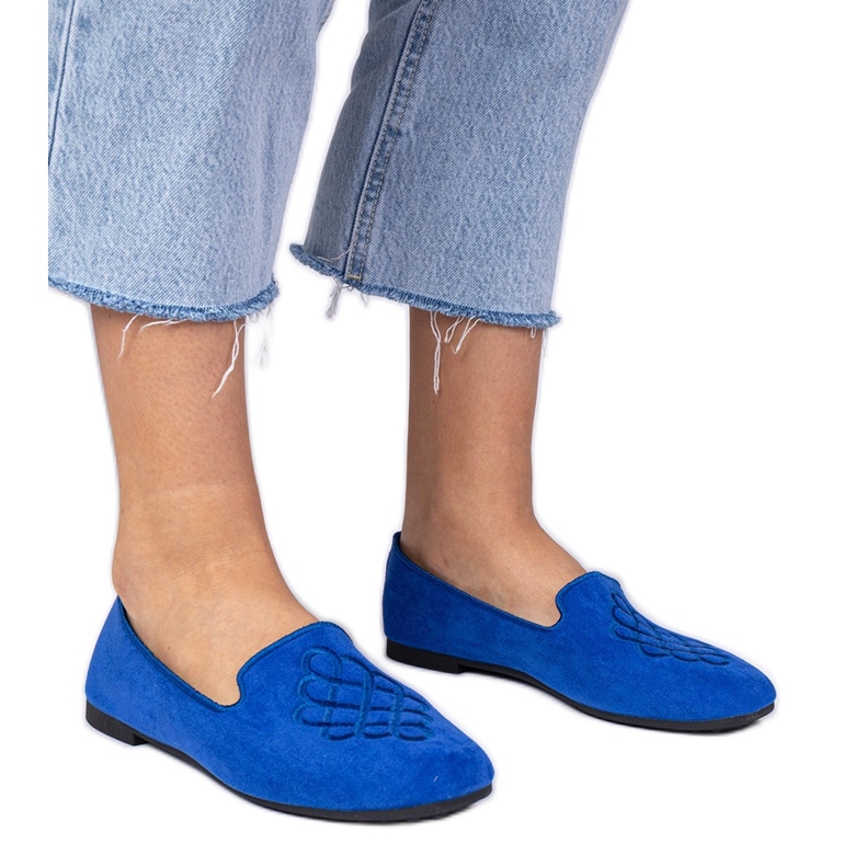Blue women's ecosam and embroidery ballerinas