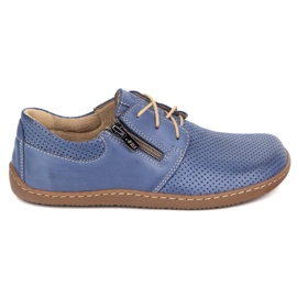 Olivier Women's minimalist leather leather shoes barefoot 1244 perforated navy blue
