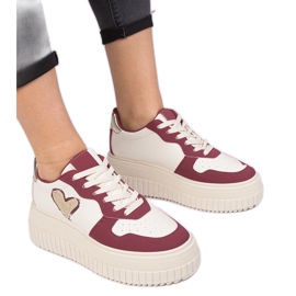 Women's burgundy sneakers with a brocade heart red