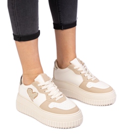 Brown women's sneakers with a brocade heart