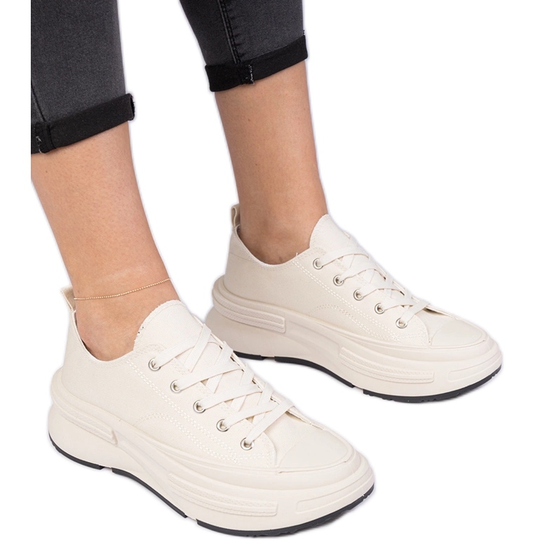 Beige women's material sneakers