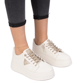 Beige sneakers sneakers with golden zircons