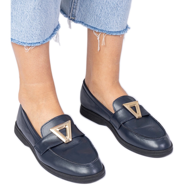 Navy women's loafers with an elegant decoration blue