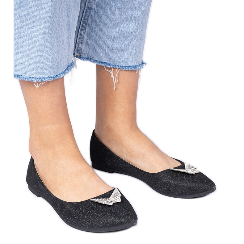 Black women's glitter ballerinas with a butterfly Black women's glitter ballerinas with a butterfly