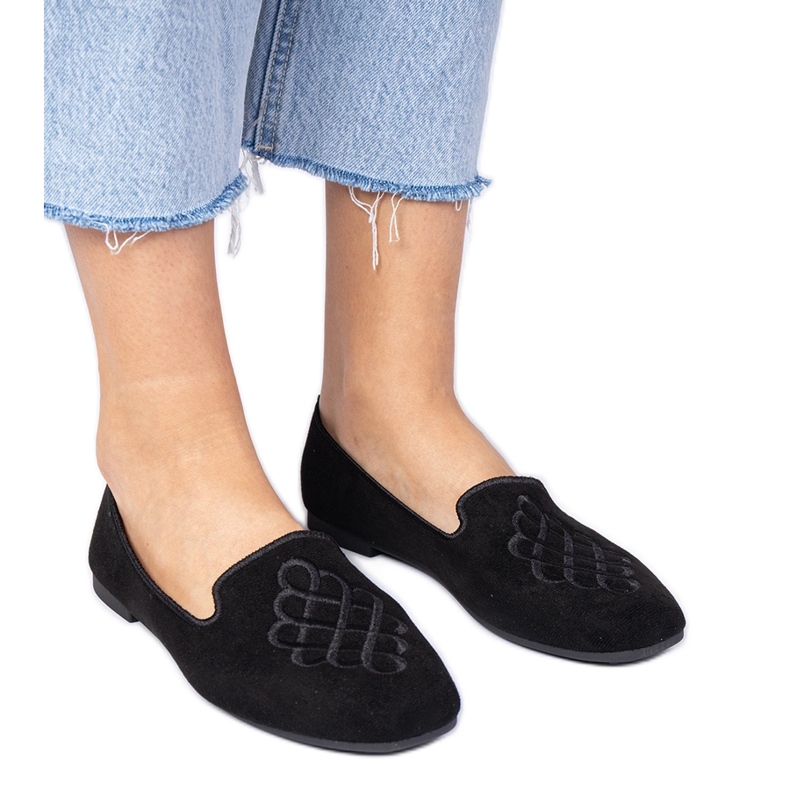 Black Women's Ekozamszowe ballerinas with embroidery Black Women's Ekozamszowe ballerinas with embroidery