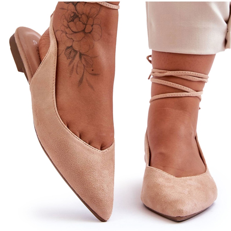 Women's suede tied beige-nude ballerinas