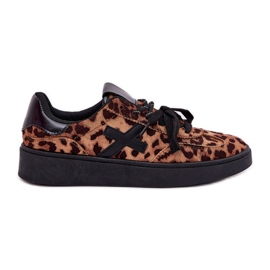 Low women's sports shoes with leopard print brown