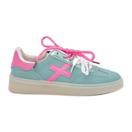 Low women's sports shoes with mint-pink leopard print Low women's sports shoes with mint-pink leopard print