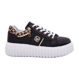 Women's sports shoes on platform with eco leather leopard leopard print black