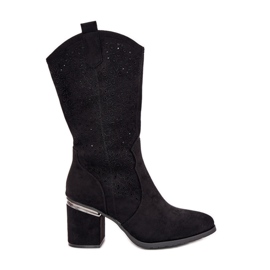 S.Barski Openwork boots half-calf cowboy S. Barski HY51-238 black S.Barski Openwork boots half-calf cowboy S. Barski HY51-238 black