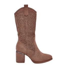 S.Barski Openwork boots half-calf cowboy S. Barski HY51-238 brown S.Barski Openwork boots half-calf cowboy S. Barski HY51-238 brown