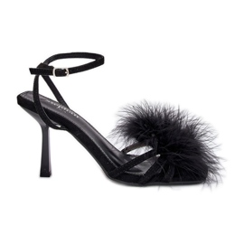 Women's sandals on a pin with feathers black