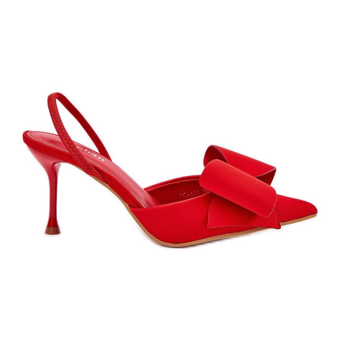 High heels with bare heels and a bow red