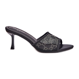 Decorated flip flops on the high heel black Decorated flip flops on the high heel black