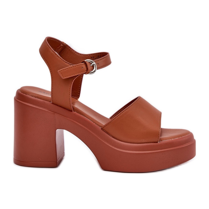 Women's sandals on a massive post and Camel eco leather platform brown