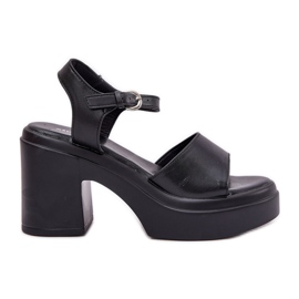 Women's sandals on a massive post and platform with eco leather black
