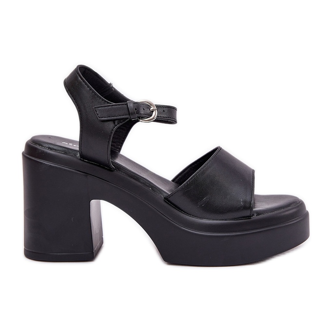 Women's sandals on a massive post and platform with eco leather black