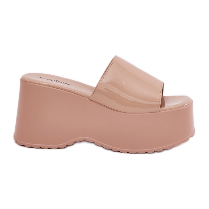 Painted women's slippers on the platform and beige wedges