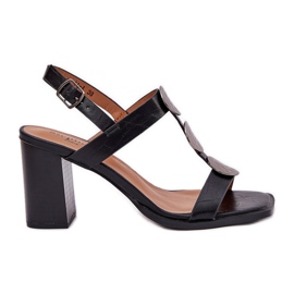 Women's sandals on the post with a decorative strip black Women's sandals on the post with a decorative strip black