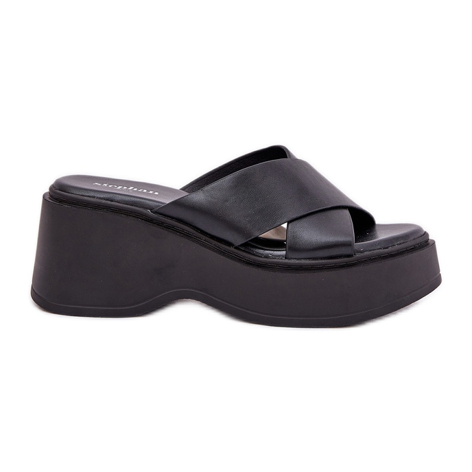 Women's flip flops on platform and black wedges