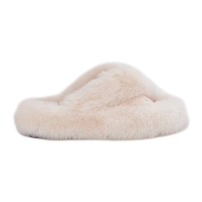 Women's fur slippers on a thick sole light beige
