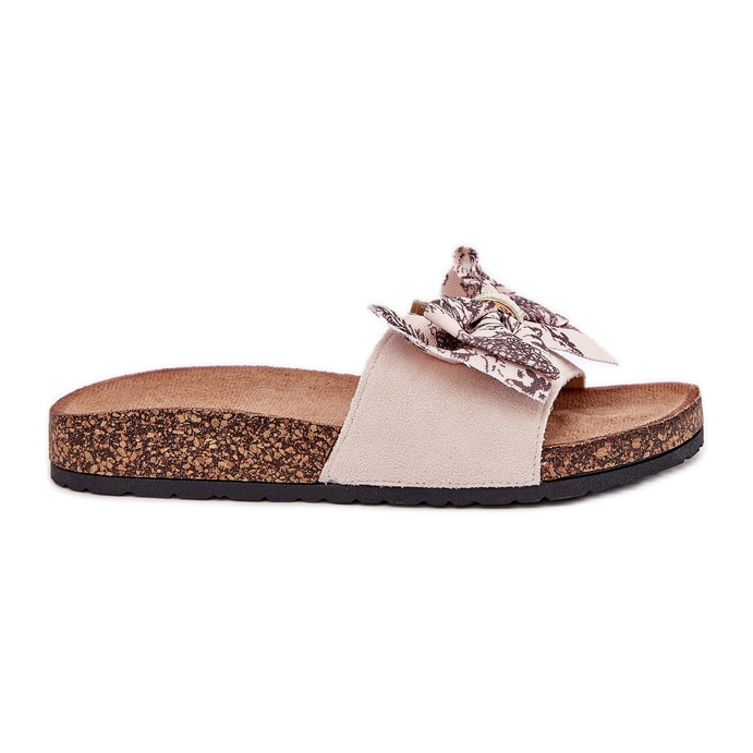 Women's slippers with a bow on a cork platform beige