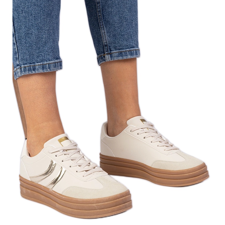 Beige sneakers women's sneakers with a golden addition Beige sneakers women's sneakers with a golden addition