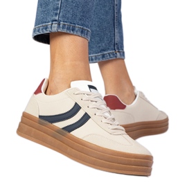 Beige sneakers women's sneakers with a navy blue accessory white