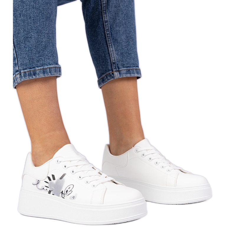 White sneakers women's sports sneakers with print