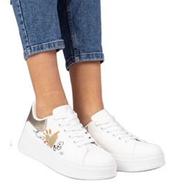 White and gold sneakers women's sports sneakers with print