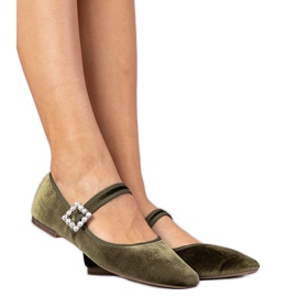 Green women's velor ballerinas with a buckle Green women's velor ballerinas with a buckle