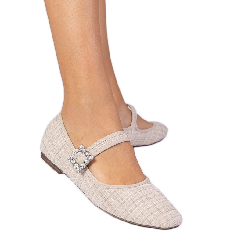 Beige women's ballerinas with a buckle and crystals Beige women's ballerinas with a buckle and crystals