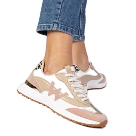 White and pink women's sneakers with a leopard accessory