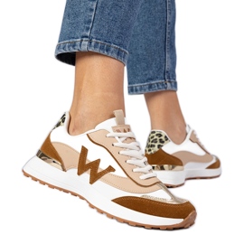 White-brown women's sneakers with a leopard accessory