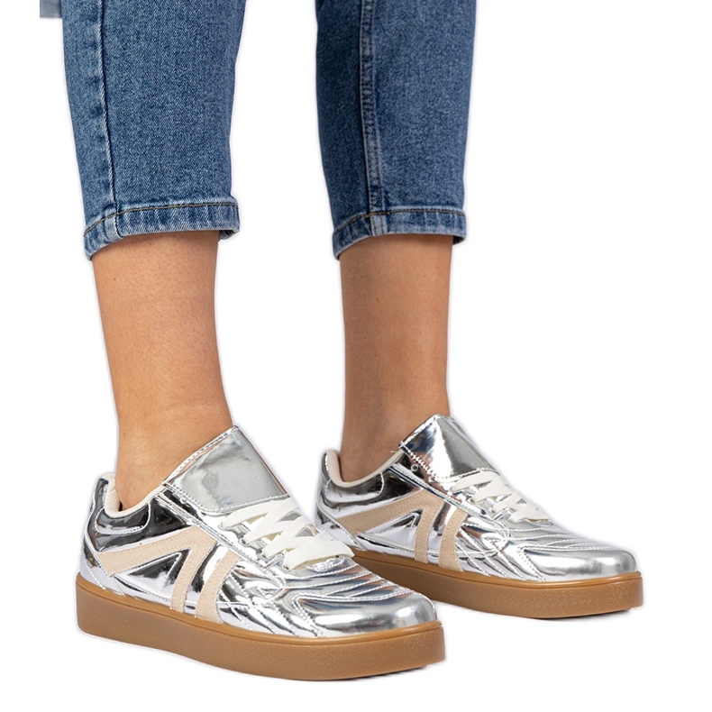 Silver sneakers lacquered women's sneakers Silver sneakers lacquered women's sneakers