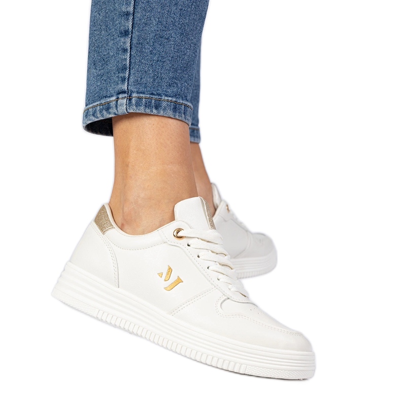Beige women's sneakers with golden brocade Beige women's sneakers with golden brocade