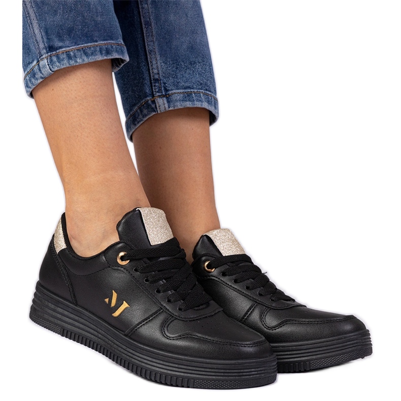 Black women's sneakers with golden glitter