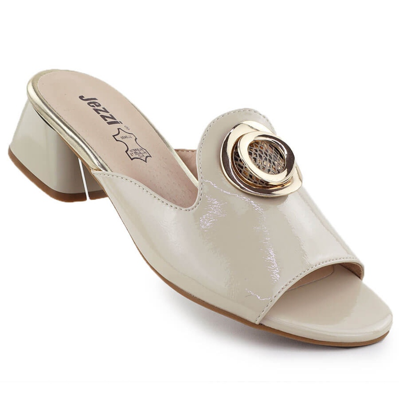 Slippers on a block with an ornament varnished beige Jezzi 214