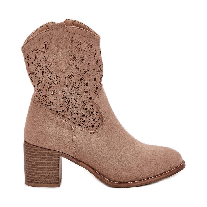 Openwork boots women's high heels s.barski HY51-125 beige