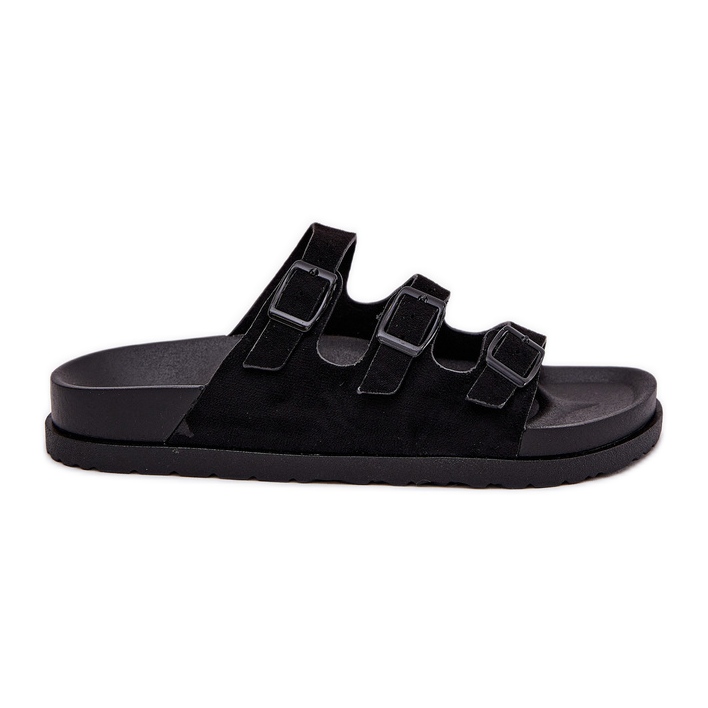 Women's slippers with stripes and buckles black