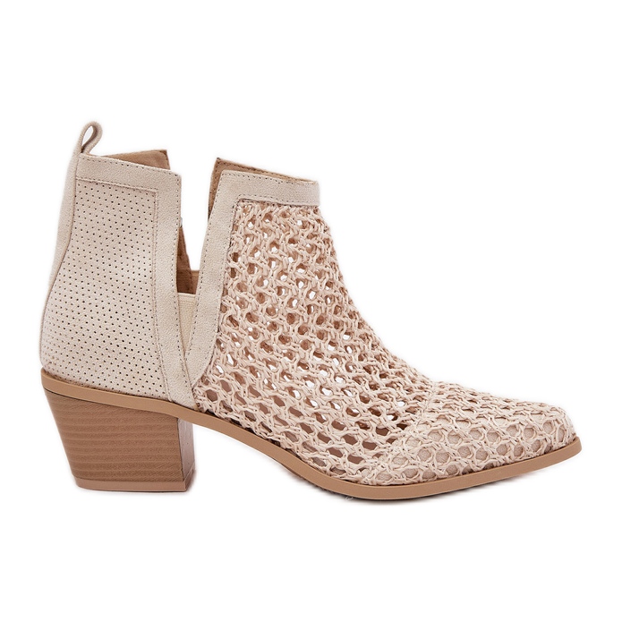 Openwork women's high heels with cutouts and bright beige braids