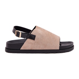 Women's sandals with eco suede on the platform beige Women's sandals with eco suede on the platform beige