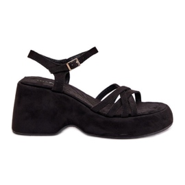 Sandals on the platform and wedges with eco suede black