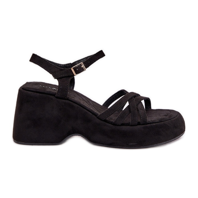 Sandals on the platform and wedges with eco suede black Sandals on the platform and wedges with eco suede black