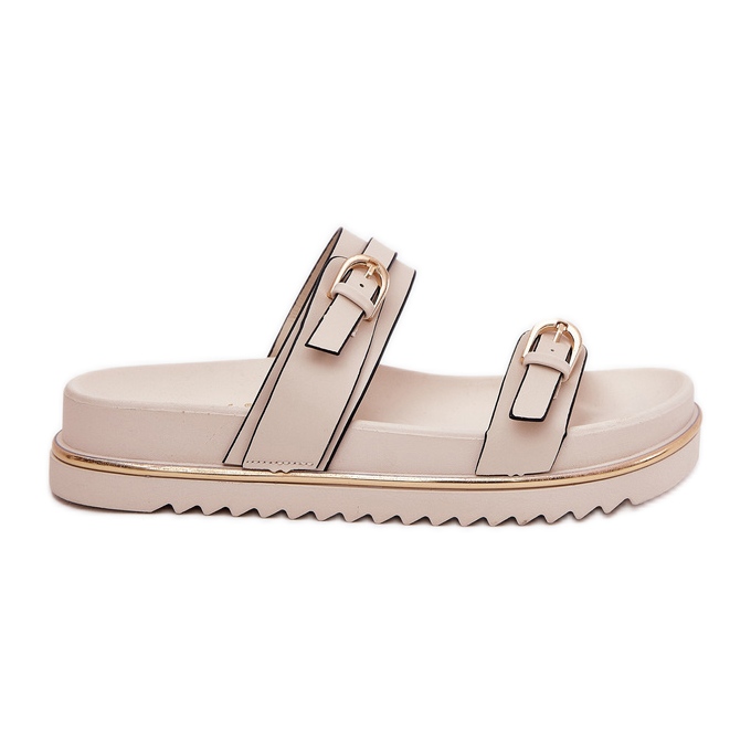 Smooth women's slippers on the platform with stripes and clamps light beige