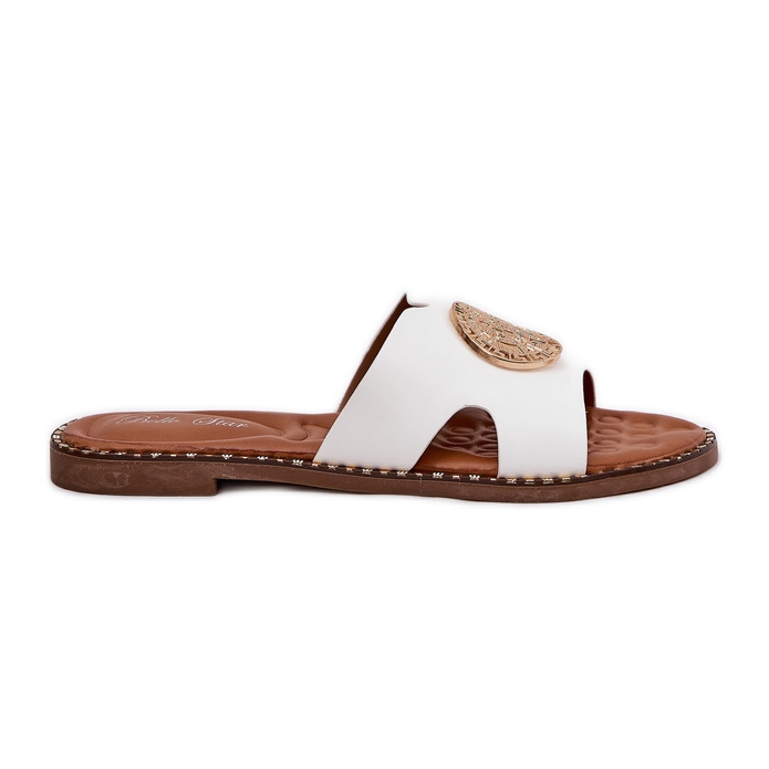 Flat women's flip flops with a decorative white detail